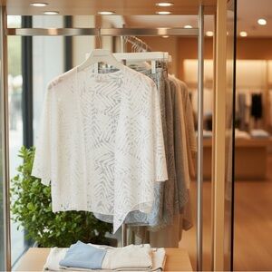 White Sheer Leaf Pattern Cardigan